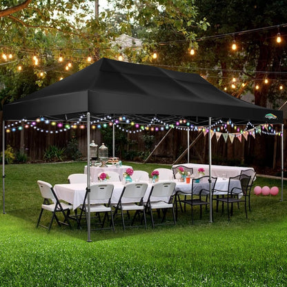 COBIZI 10x20 Heavy Duty Pop up Canopy Tent Easy Up Commercial Outdoor Canopy Wedding Party Tents for Parties All Season Wind & Waterproof Gazebo with Roller Bag,Black(Frame Thickened)