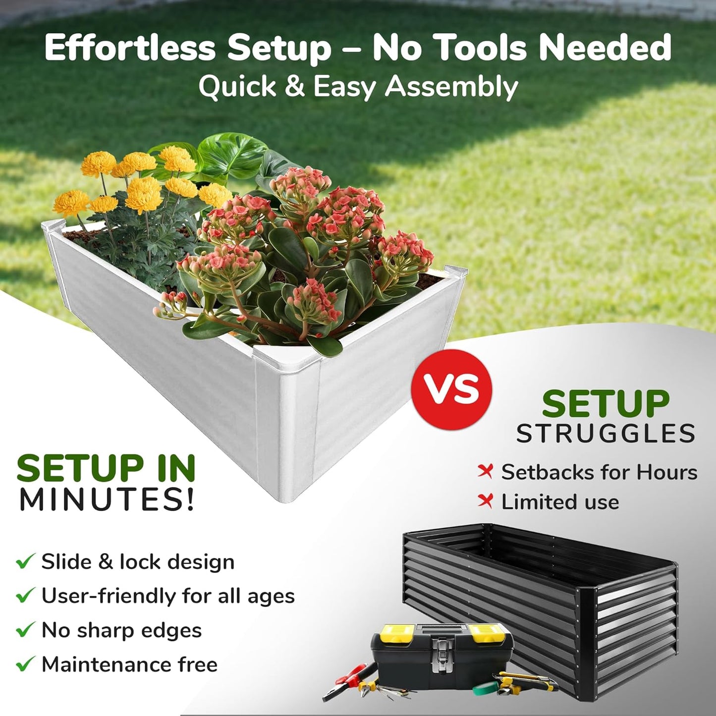 Raised Garden Bed - 2x4 ft Planter Box - White HDPE - No Tools Needed - DIY Kit for Urban Gardening, Flowers, Herbs & Vegetables - Made in The USA