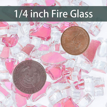 Mr. Fireglass 10 Pounds Fire Glass - 1/4 Inch High Luster Reflective Tempered Glass Rocks for Fireplace Fire Pit Table and Landscaping, Rose Gold