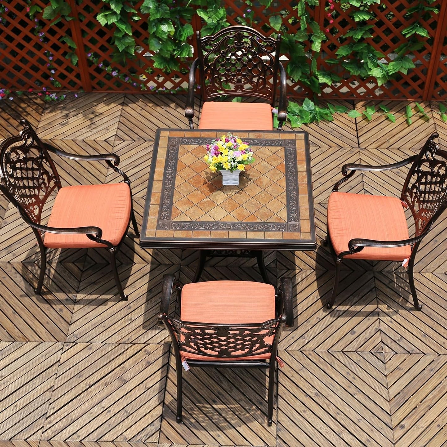 Outdoor Table Tile Square Patio Table All Weather Aluminum Frame Outdoor Dining Tables for Lawn Garden Backyard (90 * 90cm Aluminium Tile Square Tables)