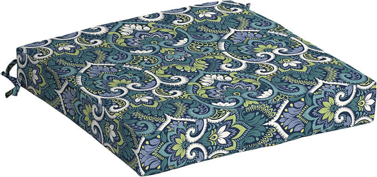 Arden Seat Cushion, 21 x 21, Rain-Proof, Fade Resistant, Cushion for Patio Dining, Adirondack, and Outdoor Chairs Sapphire Aurora Blue Damask