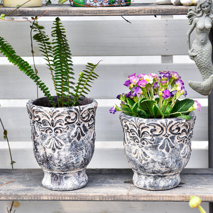Sungmor 6.1 Inch Cement Plant Pot for Plants, Succulent Planter with Embossed Design, Vintage Concrete Flowerpots with Drainage Hole, Decorative Orchid Houseplant Pot Indoor Outdoor Plant Container