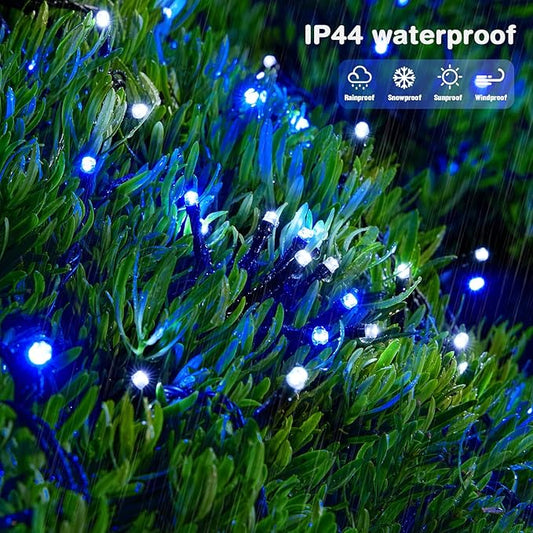 JMEXSUSS 2 Pack Blue and White Solar Christmas Lights, Total 400 LED 151FT Solar String Lights Outdoor Waterproof, 8 Modes Solar Light for Outside Tree Patio Christmas Decorations