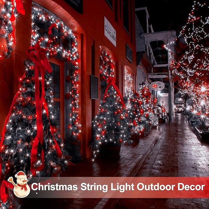 6 Pack 270FT Solar Christmas Lights Outdoor Waterproof, Super Bright 480 LED Solar String Lights with 8 Lighting Modes, Green Wire Twinkle Tree Light for Outside Xmas Party Decor (Red and White)