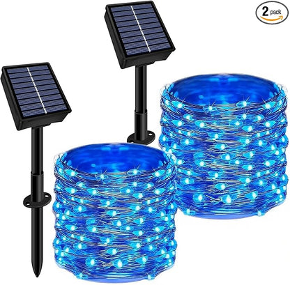Solar String Lights Outdoor Waterproof 2 Pack Total 66ft 200LED 8 Modes Twinkle Lights Solar Fairy Lights for Patio, Garden Yard Party Wedding Tree Christmas Halloween Decoration, Blue