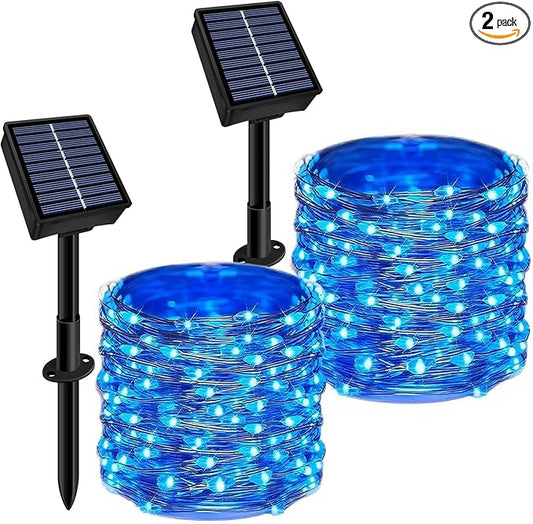 Solar String Lights Outdoor Waterproof 2 Pack Total 66ft 200LED 8 Modes Twinkle Lights Solar Fairy Lights for Patio, Garden Yard Party Wedding Tree Christmas Halloween Decoration, Blue