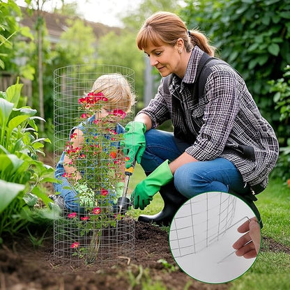 winemana 12 Set Garden Plant Protector Cage, 24x12 in Metal Wire Protectors for Plants, Protection Cages with Stakes & Nylon Ties, Animals Barrier to Keep Rabbit & Chicken Away from Flower Vegetables