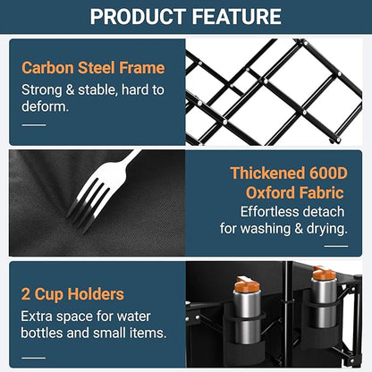 Favoyard Extra Large Collapsible Wagon Carts Foldable 360LBS Heavy Duty Beach Wagons with Big Wheels & Brakes Portable Folding Cart for Shopping Grocery Utility Sports Garden Camping Outdoor, Black