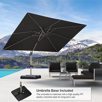 PURPLE LEAF 9' x 11' Patio Umbrella with Base Cantilever Umbrella Rectangular Outdoor Offset Umbrella with Champagne Frame and 360° Rotation for Garden Deck Pool, Grey