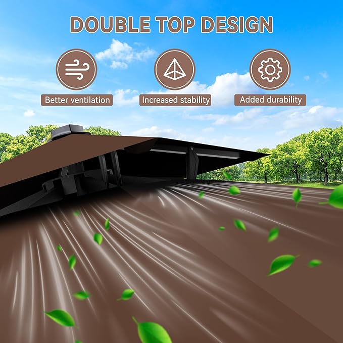 10' X 10' Cantilever Patio Umbrella Outdoor with Base Included Heavy Duty Double Top Windproof Square Offset Umbrellas with 360-degree Rotation for Pool Deck Backyard, Brown