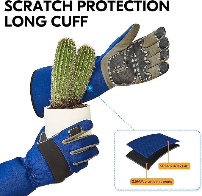 Vgo... Safety Work Gloves Men,Gardening,Long Sleeves Gauntlet,Puncture Proof,Touchscreen(1 Pair,Size XXL,Blue,AL6608-ML)