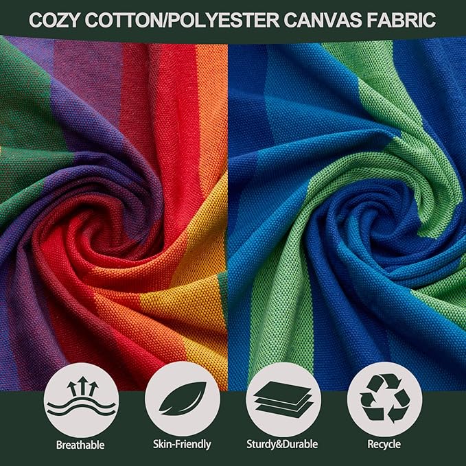 JoyView Brazilian Double Hammock with Hanging Ropes Extra Large 86.6x59” Portable Cotton Hammock for Patio Backyard Porch 450LBS Weight Capacity Perfect for Outdoor/Indoor - Color Stripes