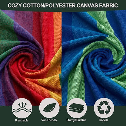 JoyView Brazilian Double Hammock with Hanging Ropes Extra Large 86.6x59” Portable Cotton Hammock for Patio Backyard Porch 450LBS Weight Capacity Perfect for Outdoor/Indoor - Color Stripes