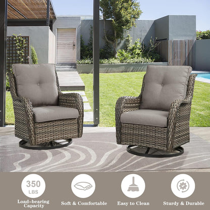 Outdoor Swivel Rcoker Patio Chairs - Outdoor Swivel Patio Chairs Set of 2 Wicker Chair Patio Furniture Sets with Covered Cushion for Porch Deck Balcony Garden, Gray