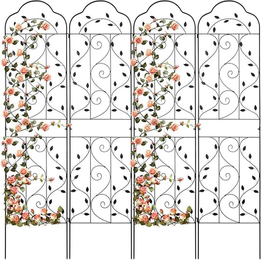hogardeck 4 Packs 84 * 19 inch Metal Garden Trellis for Climbing Plants Outdoor,Heavy Duty,Black Coating Rustproof Trellis for Rose, Vegetable, Flowers, Expandable,Perfect for Training Climbing Plants