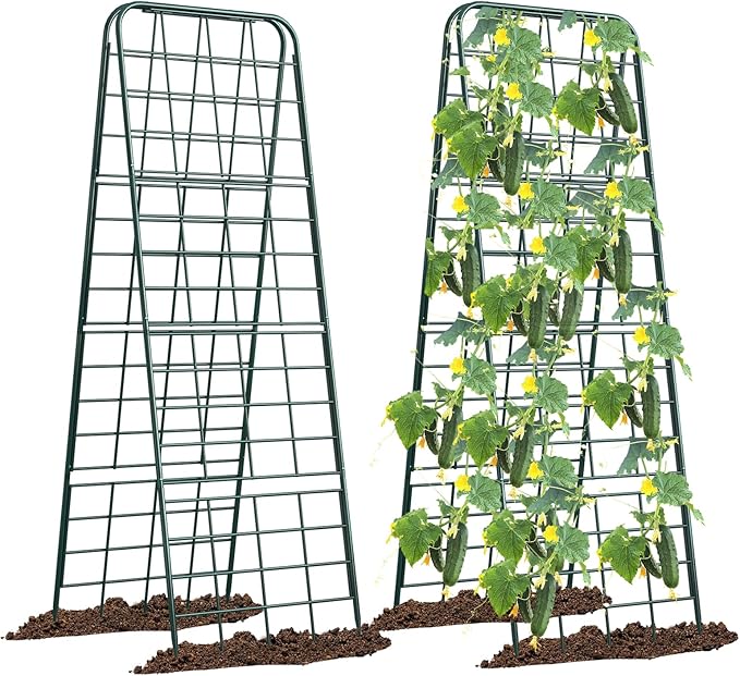 Heavy Duty 50"x17" Adjustable A-Frame Trellis for Climbing Plants – Rust-Proof Metal Garden Trellis with Dense Grid Design, Perfect for Raised Beds, Tomatoes, Cucumbers & Outdoor Vines (Green, 2 Pcs)