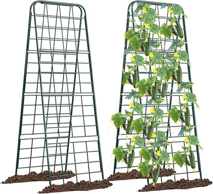 Heavy Duty 50"x17" Adjustable A-Frame Trellis for Climbing Plants – Rust-Proof Metal Garden Trellis with Dense Grid Design, Perfect for Raised Beds, Tomatoes, Cucumbers & Outdoor Vines (Green, 2 Pcs)
