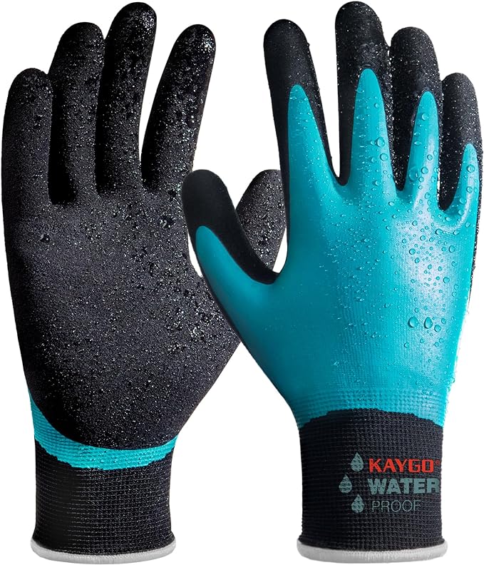 KAYGO Waterproof Work Gloves for Men and Women, Rubber Coated Non-slip Working Gloves for Garden, Outdoor Construction,KG150,Blue,XL
