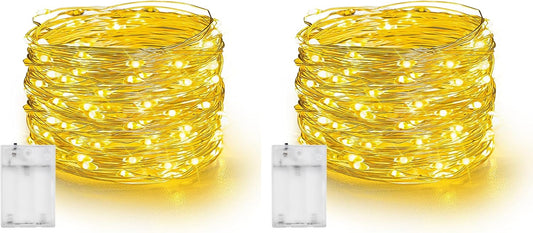 Dazzle Bright Fairy Lights Battery Operated, 2 Pack Total 40FT 120LED Silver Wire Waterproof String Lights, Christmas Decorations for Indoor Outdoor Bedroom Yard Party Decor, Warm White