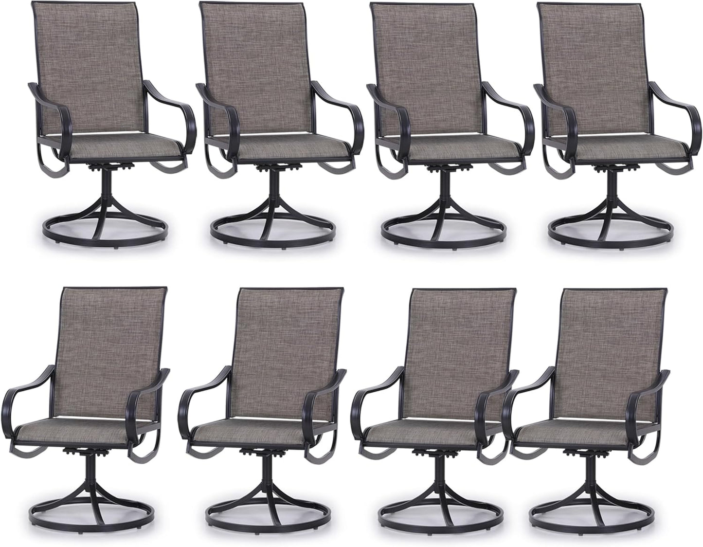 PHI VILLA Patio Swivel Dining Chairs Set of 8, Outdoor Metal Chair with Textilene Mesh Fabric, Gentle Rocker Chair, Black Frame for Deck Lawn Garden