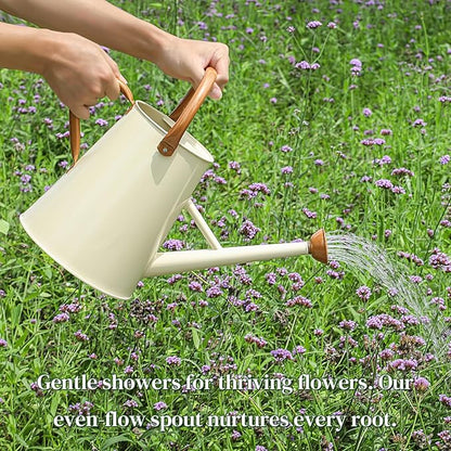 Metal Watering Can with Removable Spout, 1.5 Gallon Large Watering Cans for Plants, Galvanized Steel Gardening Water Can for Indoor & Outdoor Use, Watering Pot with Ergonomic Movable Handle(White)