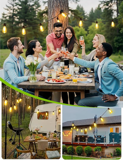 48FT Solar String Lights Outdoor with Remote, Waterproof Dimmable Patio Lights with 15+1 LED ST38 Bulbs 3 Modes Hanging Lighting for Backyard