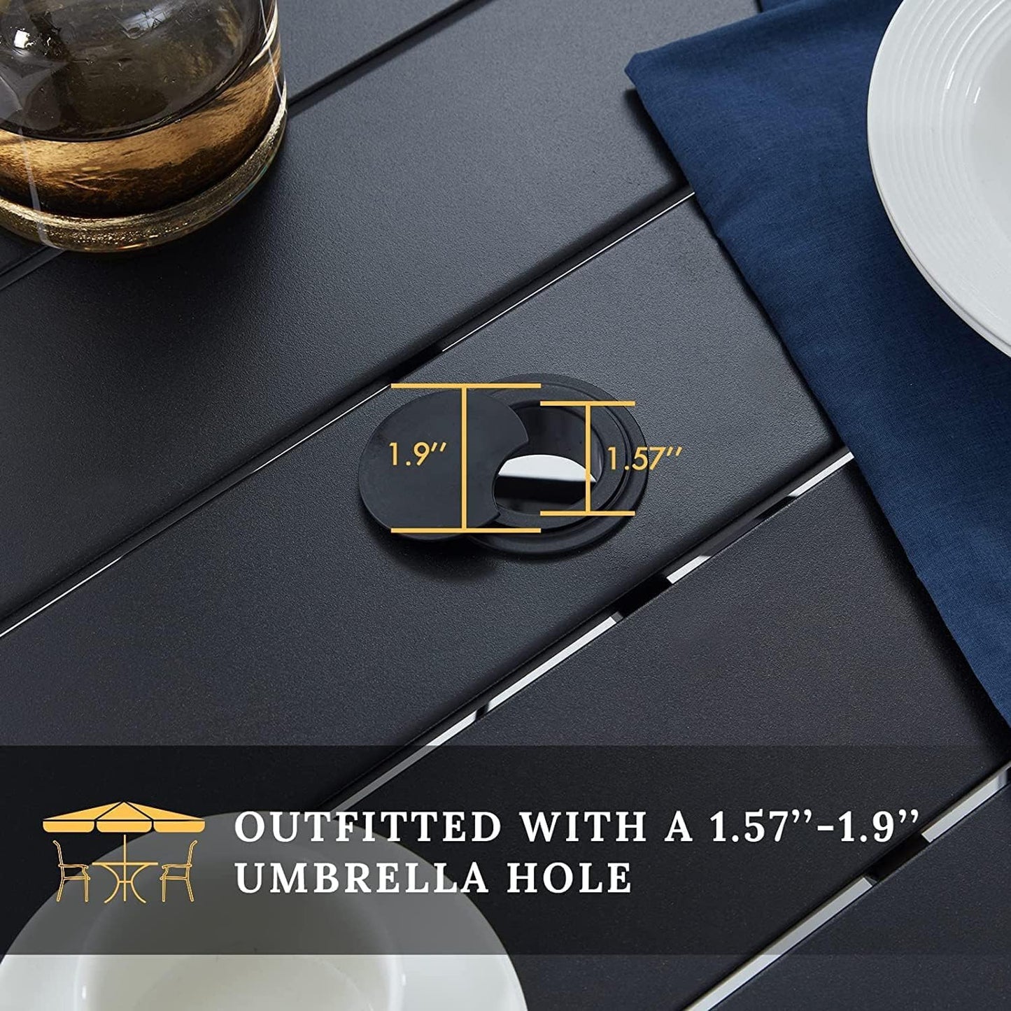 VICLLAX Patio Dining Set for 6, Outdoor Furniture Set Includes 47.2" Round Patio Table and 6 Patio Sling Chairs, Black Tabletop and Grey Fabric