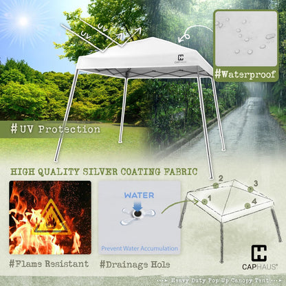 CAPHAUS One-Push Pop Up 8x8 Canopy Tent, Heavy-Duty Commercial Grade with Central Lock, Portable Instant Folding Shelter with10x10 Base, Perfect for Outdoor Beach Canopy, Dark Grey