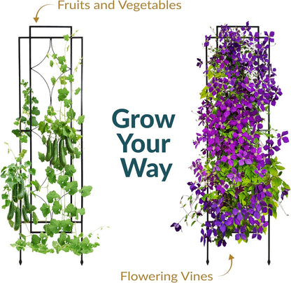 Sunnydaze 2-Piece Chic Diamonds Garden Trellis for Climbing Plants - Outdoor Decorative Metal Flower Trellis - 48-Inch Tall - Black