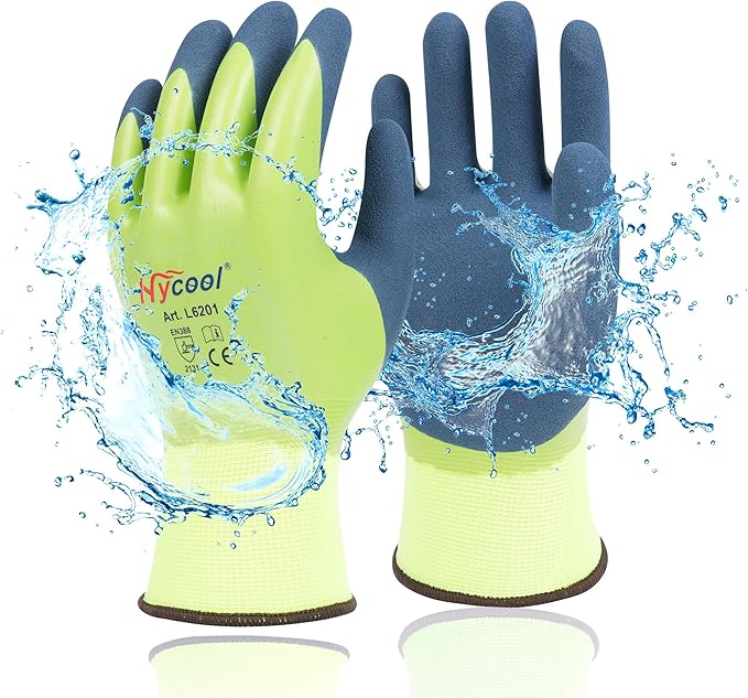 Waterproof Work Gloves for Men and Women, Hycool Thermal Insulated Freezer Rubber Coated Gloves,Super Grip L6201