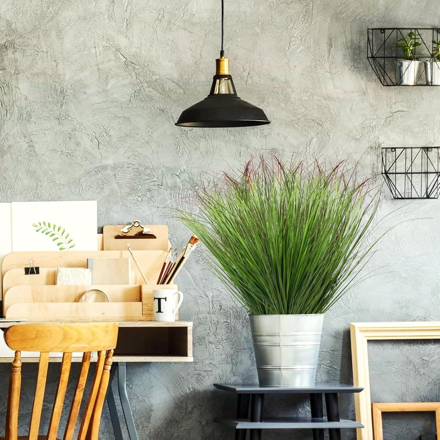 24Pcs Artificial Grass Plants, Faux Shrubs Wheat Grass, Artificial Tall Grass Fake Plants for Outdoor Decor,Artificial Greenery Stems Weed for Room Indoor Home Decor（Green Red Tail）