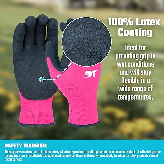 DT 6 Pairs Garden Gloves, Work Gloves with Latex Coating, Pink & Blue, Medium, for Gardening, Yard Work