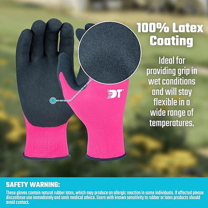 DT 6 Pairs Garden Gloves, Work Gloves with Latex Coating, Pink & Blue, Medium, for Gardening, Yard Work