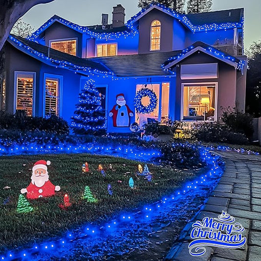 JMEXSUSS 2 Pack Blue Solar Christmas Lights, Total 400 LED 151FT Solar String Lights Outdoor Waterproof, 8 Modes Blue Christmas String Light for Outside Garden Party Patio Tree Decorations