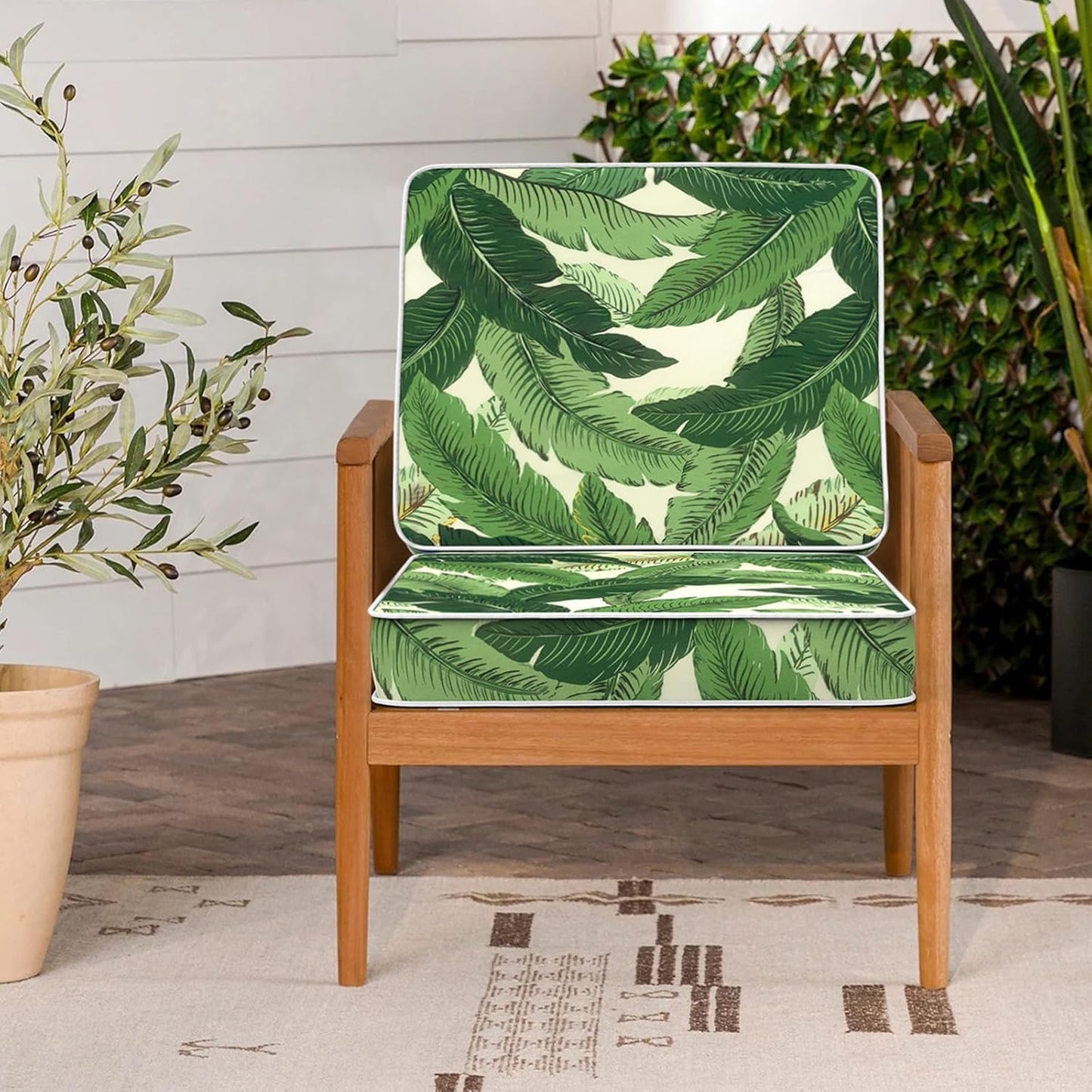 LVTXIII Patio Chair Cushions 22"x22"x3", Water-Repellent Outdoor Seat Cushions for Patio Furniture, Square Chair Pads with Ties for Home Garden Decoration, Set of 2, Swaying Palms Green