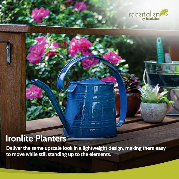 Headwind Danbury Vintage Watering Can – 1/2 Gallon Oceanside Blue Decorative Galvanized Large Metal Watering Can Planter for Outdoor & Indoor – Antique Style by Robert Allen