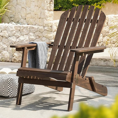 IDZO Outdoor Wooden Folding Adirondack Pre-Assembled BackRest, Wood Patio Chair for Garden Backyard Porch Pool Deck Firepit