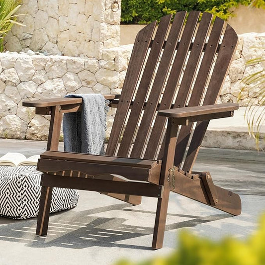 IDZO Outdoor Wooden Folding Adirondack Pre-Assembled BackRest, Wood Patio Chair for Garden Backyard Porch Pool Deck Firepit