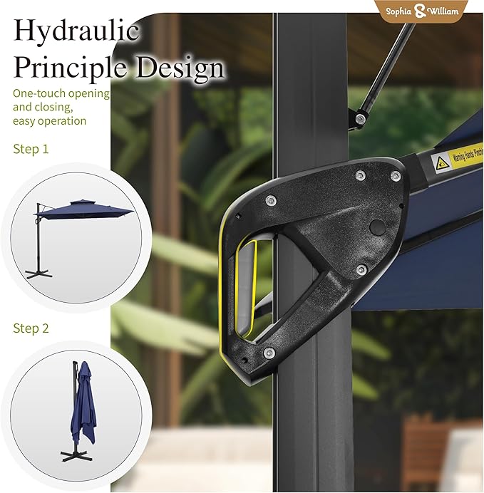Sophia & William Cantilever Patio Umbrella 12ft, Offset Large Outdoor Umbrellas with 360°Rotation, Heavy Duty Hydraulic Double Umbrella for Garden Pool Backyard, Navy Blue(no base)