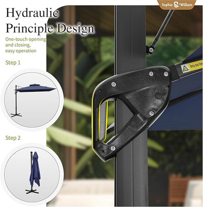 Sophia & William Cantilever Patio Umbrella 12ft, Offset Large Outdoor Umbrellas with 360°Rotation, Heavy Duty Hydraulic Double Umbrella for Garden Pool Backyard, Navy Blue(no base)