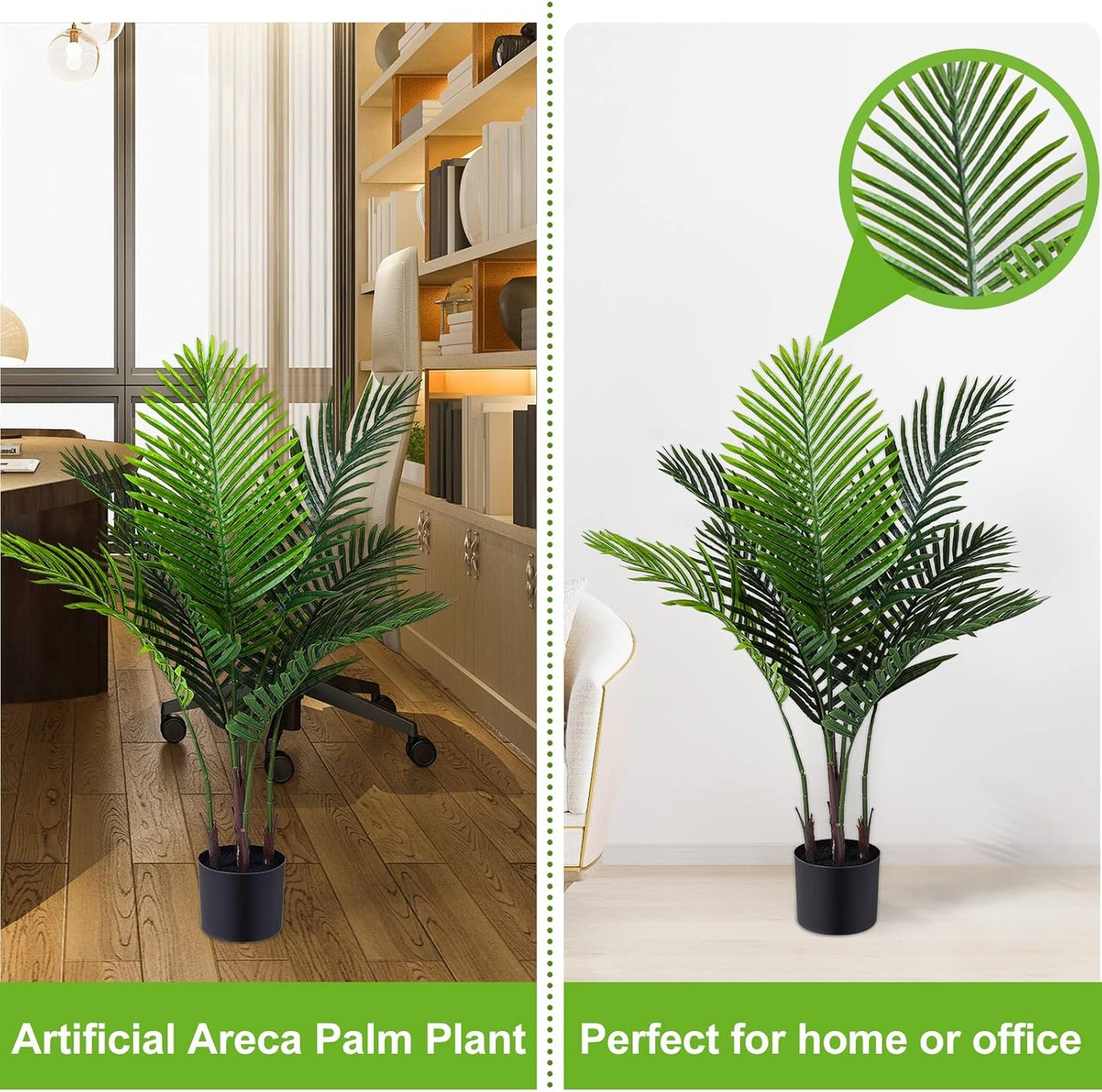 Jexine 4 Pack Artificial Palm Trees 3Ft, Fake Plants Fake Trees Artificial Areca Palm Plants for Outdoor Indoor Faux Tree in Pot for Pool Home Decor Office Housewarming Gift Modern Decoration