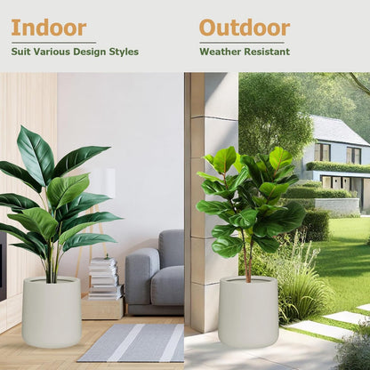 14" H x 13.7" D Conico Fiberstone Round Planter with Drainage Hole, Smooth Finishes, Weather Resistant for Indoor and Outdoor Use, Included 2 Extra Coco Mats (Taupe, 10.6" Pot Opening)