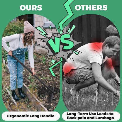 Stirrup Hoe Garden Tool Weed Puller with 76.8Inch Adjustable Stainless Steel Handle, Heavy Duty Hula Hoe and 12 Tines Rake 2 in 1 Gardening Tools Garden Cultivator for Weeding Soil Loosening, Black