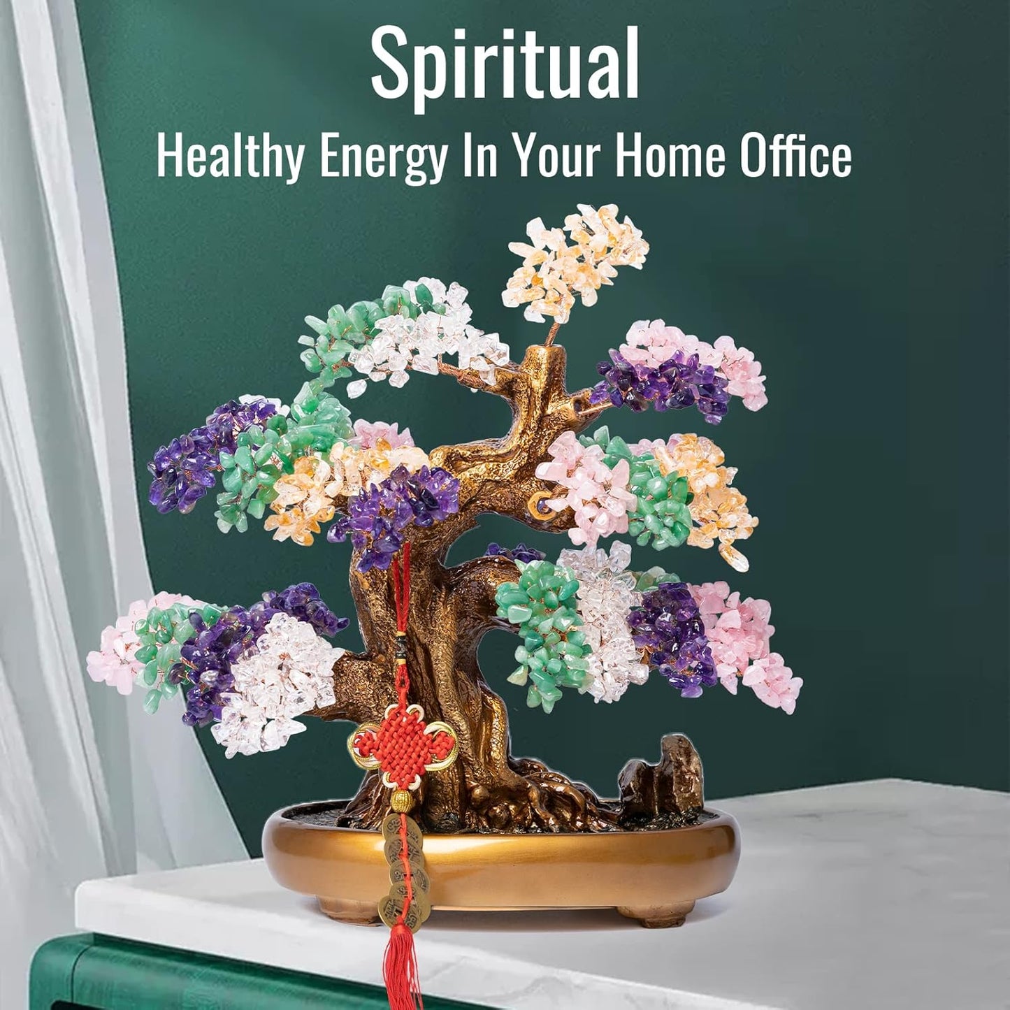 Natural Chakra Gemstone Crystal Bonsai Tree of Life Large Feng Shui Money Tree for Luck and Wealth Desk Decoration(1,251 Gem Count)