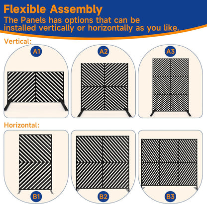 Metal Privacy Screen 72" H x 47.2" Decorative Outdoor Privacy Screen Privacy Panel with Stand for Balcony Deck Patio Lawn Garden, Privacy Fence (Black-Arrow)
