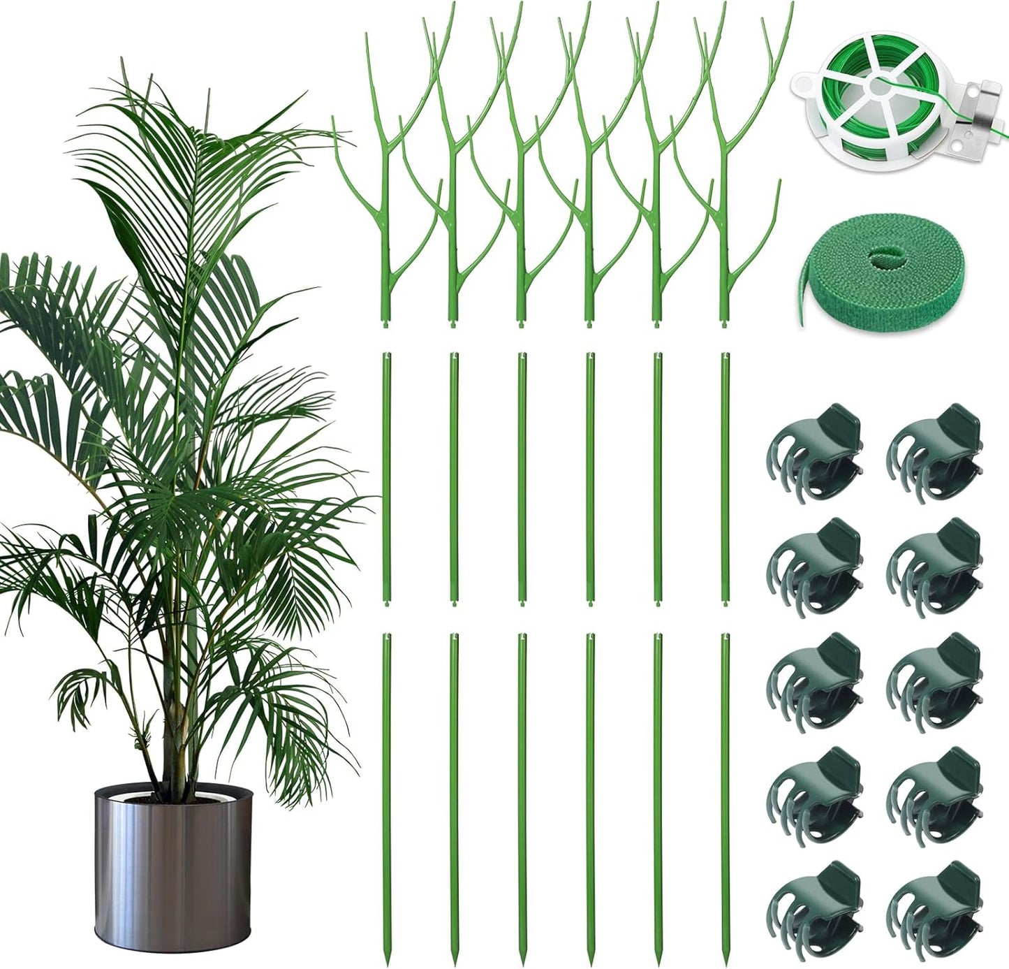 6 Pack 39.37" Detachable Twig Plant Support Stakes Set, Blends in to Plant, Branch Plant Sticks with Orchid Clips Twist Plant Ties, Twig Trellis for Indoor Outdoor Plants Potted Plants Flower