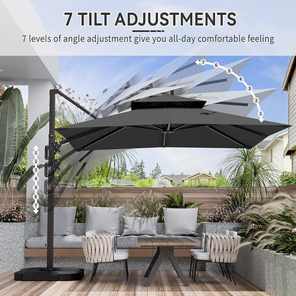 10' X 10' Cantilever Patio Umbrella Outdoor Heavy Duty Double Top Windproof Square Offset Umbrellas with 360-degree Rotation for Pool Deck Backyard, Grey