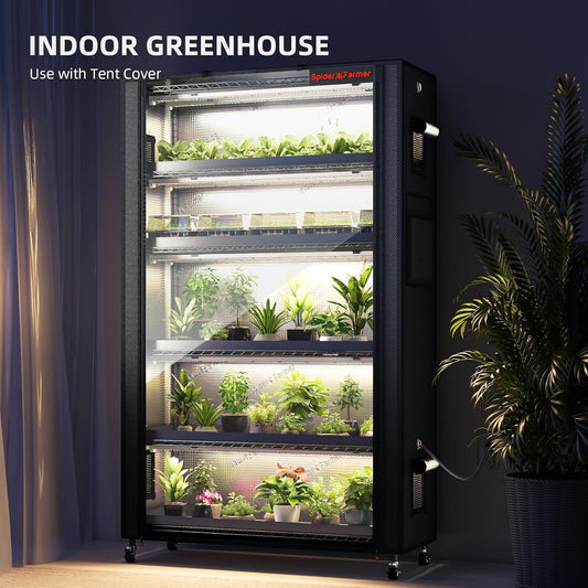 Spider Farmer 2025 Plant Stand with Grow Lights, 6-Tier Plant Shelf with 10Pcs 3ft Full Spectrum 220W Led Lamp and Grow Tent, for Veg Seed Starting Plants Growth Greenhouse 5000K 43Lx16Dx71H (Update)