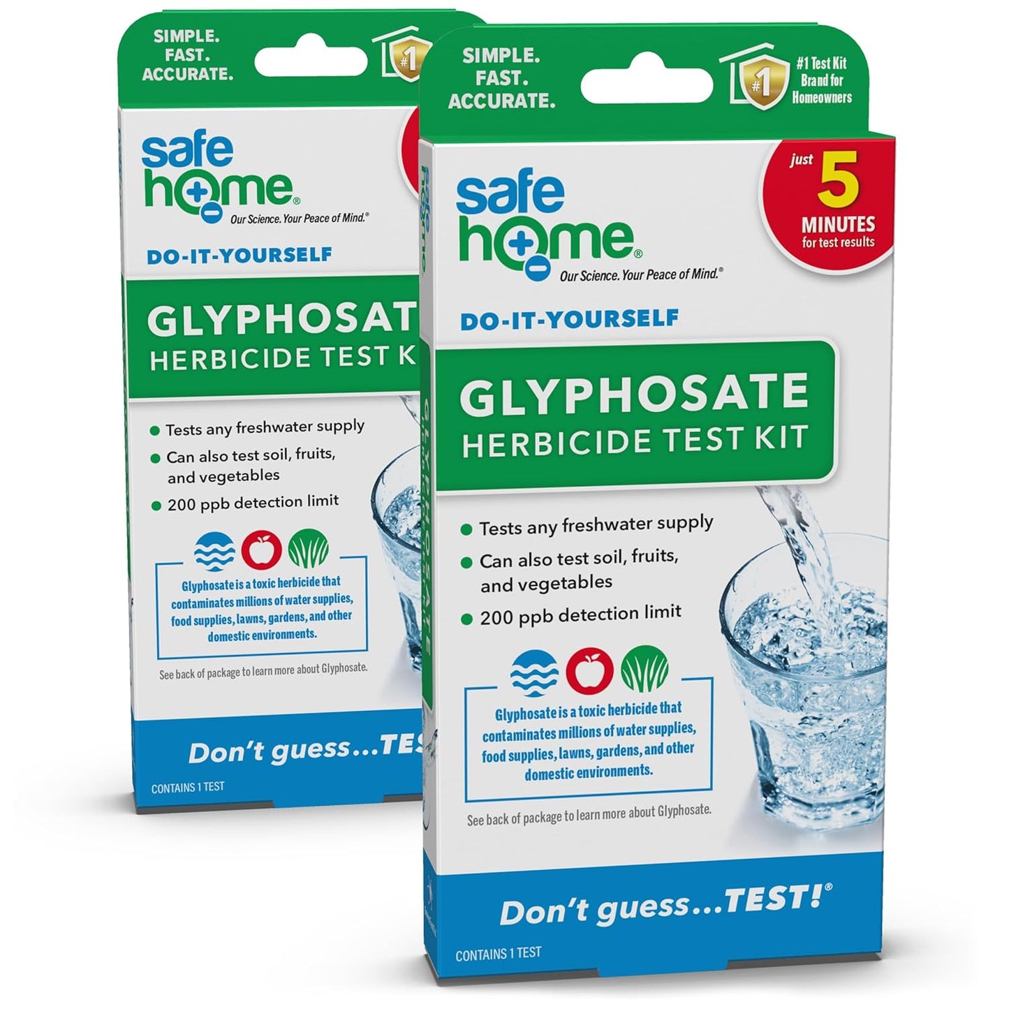 Safe Home® DIY Glyphosate Test Kit – Test for Toxic Herbicide (Glyphosate) in Water, Soil, Fruits, Vegetables, and More – 5 Minute Test – Detection to 200 PPB - (2 Pack)
