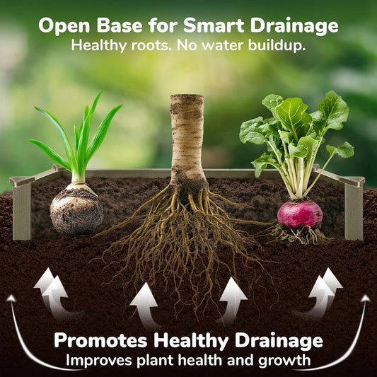 Raised Garden Bed - 2x4 ft Planter Box - Weathered Wood HDPE - No Tools Needed - DIY Kit for Urban Gardening, Flowers, Herbs & Vegetables - Made in The USA